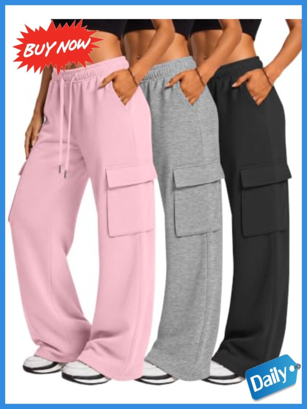 Women's Cargo Sweatpants Wide Leg Baggy High Waist 3 Pack